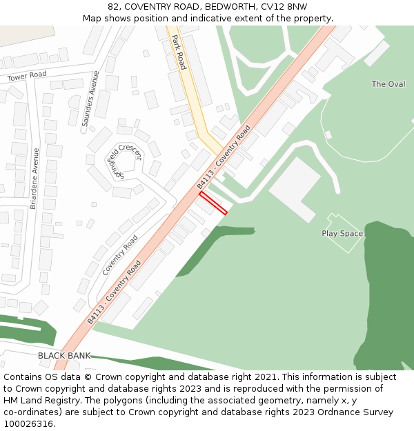 82, COVENTRY ROAD, BEDWORTH, CV12 8NW: Location map and indicative extent of plot