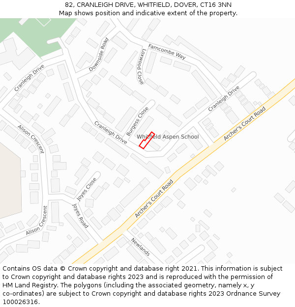 82, CRANLEIGH DRIVE, WHITFIELD, DOVER, CT16 3NN: Location map and indicative extent of plot