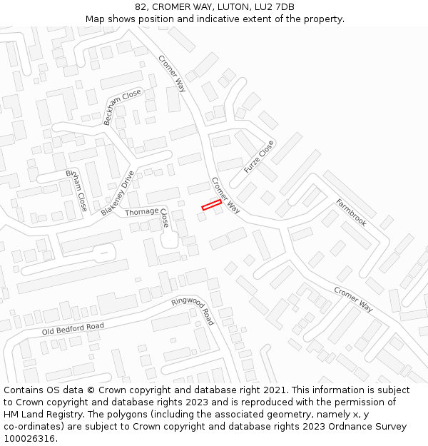 82, CROMER WAY, LUTON, LU2 7DB: Location map and indicative extent of plot