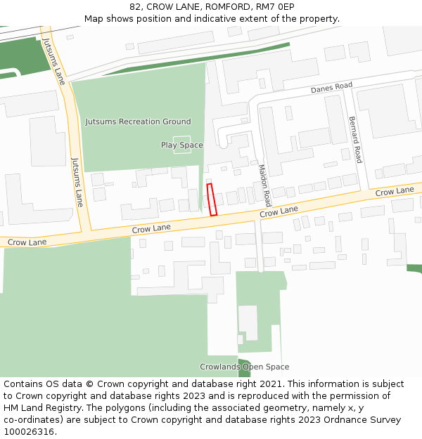 82, CROW LANE, ROMFORD, RM7 0EP: Location map and indicative extent of plot