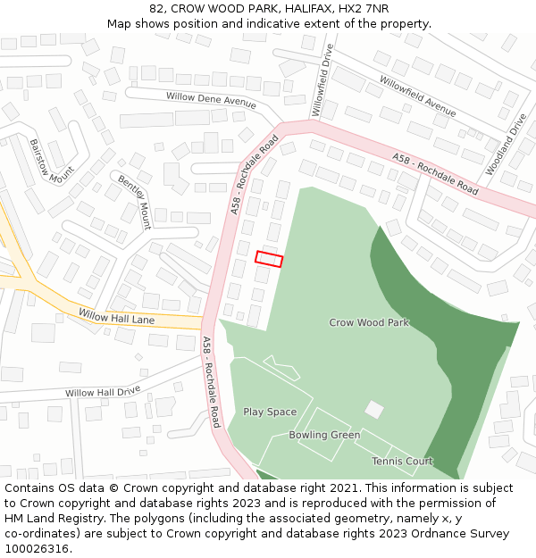 82, CROW WOOD PARK, HALIFAX, HX2 7NR: Location map and indicative extent of plot