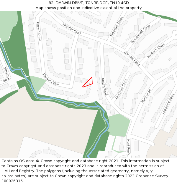 82, DARWIN DRIVE, TONBRIDGE, TN10 4SD: Location map and indicative extent of plot