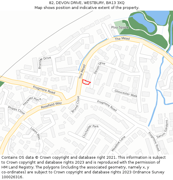 82, DEVON DRIVE, WESTBURY, BA13 3XQ: Location map and indicative extent of plot