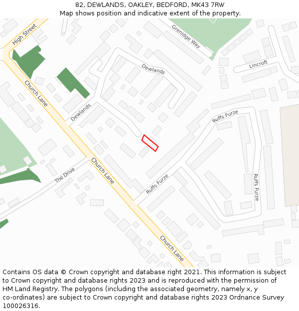 82, DEWLANDS, OAKLEY, BEDFORD, MK43 7RW: Location map and indicative extent of plot