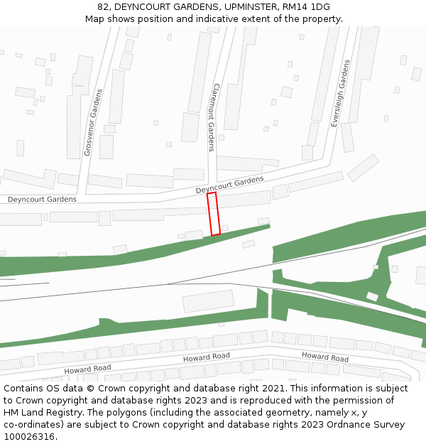 82, DEYNCOURT GARDENS, UPMINSTER, RM14 1DG: Location map and indicative extent of plot
