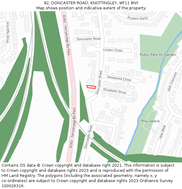 82, DONCASTER ROAD, KNOTTINGLEY, WF11 8NY: Location map and indicative extent of plot