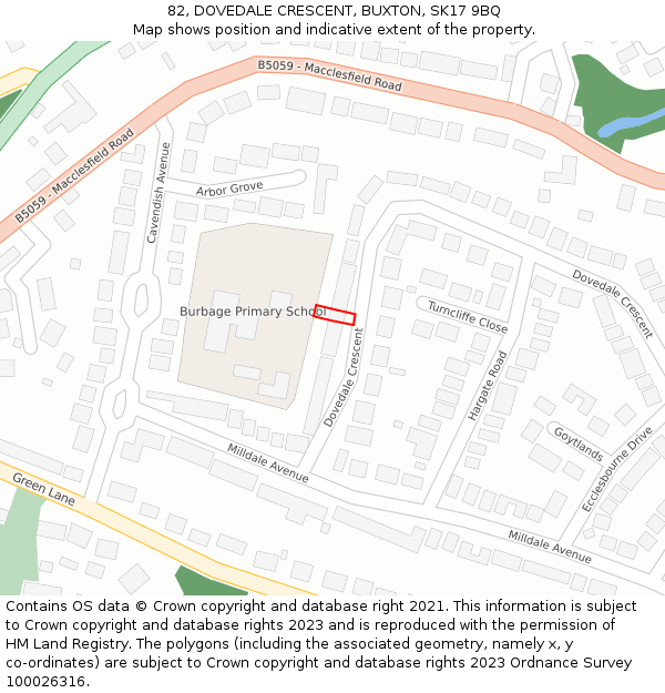 82, DOVEDALE CRESCENT, BUXTON, SK17 9BQ: Location map and indicative extent of plot