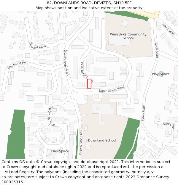 82, DOWNLANDS ROAD, DEVIZES, SN10 5EF: Location map and indicative extent of plot