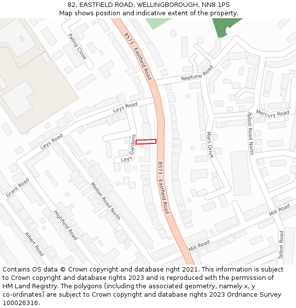 82, EASTFIELD ROAD, WELLINGBOROUGH, NN8 1PS: Location map and indicative extent of plot