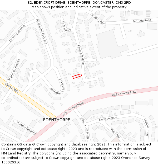 82, EDENCROFT DRIVE, EDENTHORPE, DONCASTER, DN3 2RD: Location map and indicative extent of plot