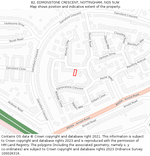 82, EDMONSTONE CRESCENT, NOTTINGHAM, NG5 5UW: Location map and indicative extent of plot