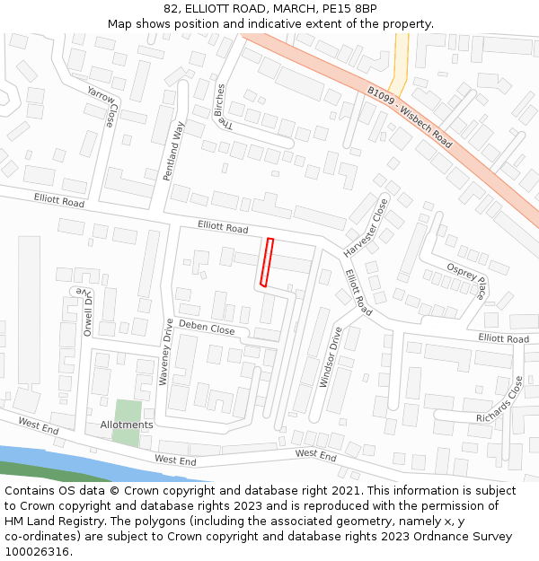 82, ELLIOTT ROAD, MARCH, PE15 8BP: Location map and indicative extent of plot