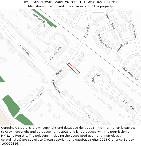 82, ELMDON ROAD, MARSTON GREEN, BIRMINGHAM, B37 7DR: Location map and indicative extent of plot