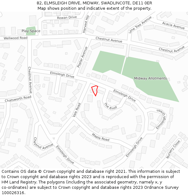 82, ELMSLEIGH DRIVE, MIDWAY, SWADLINCOTE, DE11 0ER: Location map and indicative extent of plot