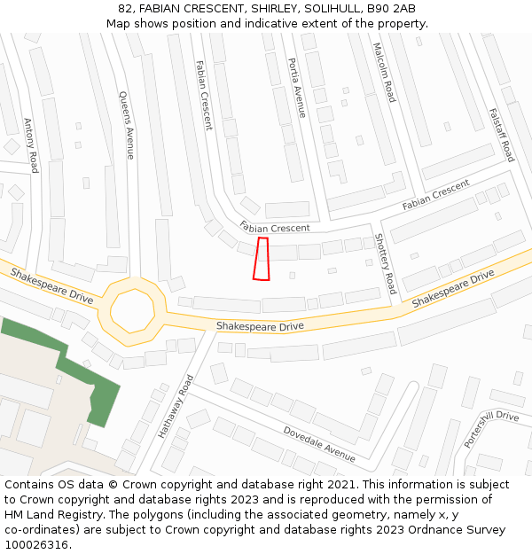 82, FABIAN CRESCENT, SHIRLEY, SOLIHULL, B90 2AB: Location map and indicative extent of plot