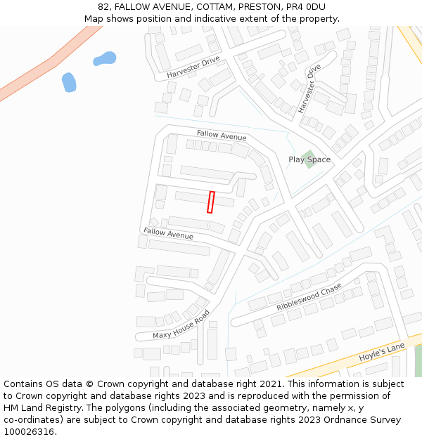 82, FALLOW AVENUE, COTTAM, PRESTON, PR4 0DU: Location map and indicative extent of plot