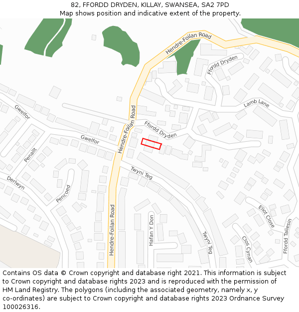 82, FFORDD DRYDEN, KILLAY, SWANSEA, SA2 7PD: Location map and indicative extent of plot