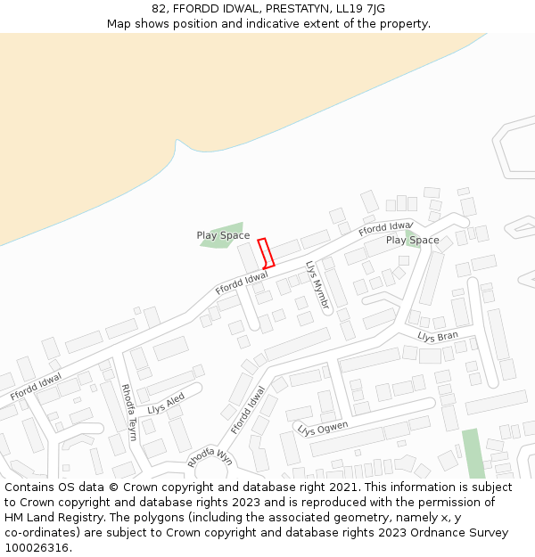 82, FFORDD IDWAL, PRESTATYN, LL19 7JG: Location map and indicative extent of plot