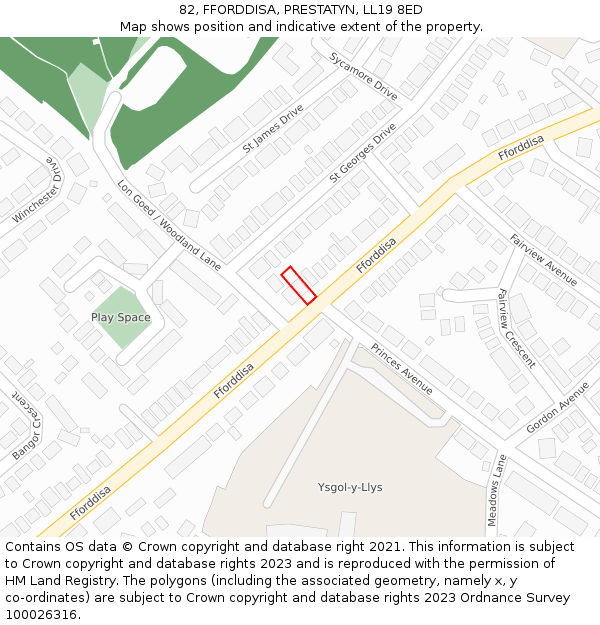 82, FFORDDISA, PRESTATYN, LL19 8ED: Location map and indicative extent of plot