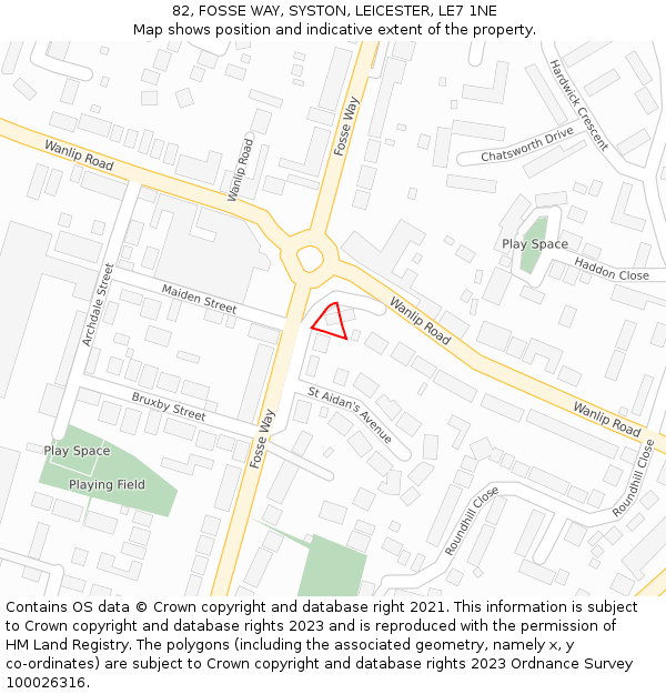 82, FOSSE WAY, SYSTON, LEICESTER, LE7 1NE: Location map and indicative extent of plot