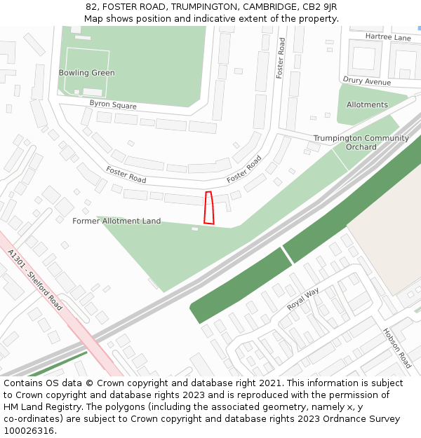 82, FOSTER ROAD, TRUMPINGTON, CAMBRIDGE, CB2 9JR: Location map and indicative extent of plot