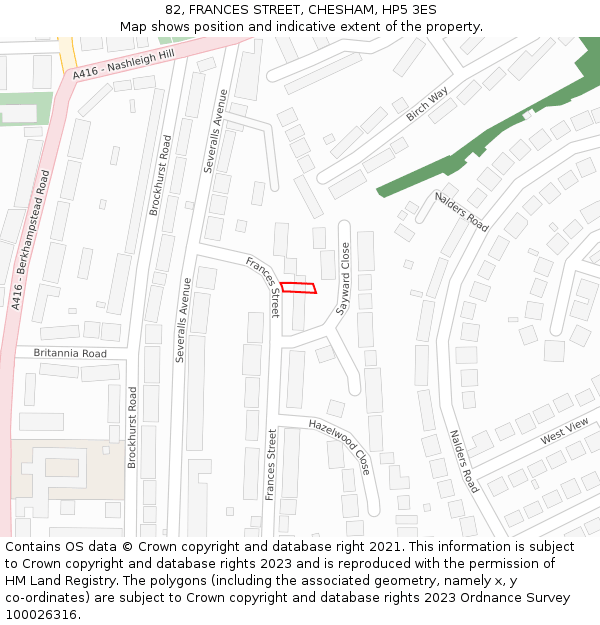 82, FRANCES STREET, CHESHAM, HP5 3ES: Location map and indicative extent of plot