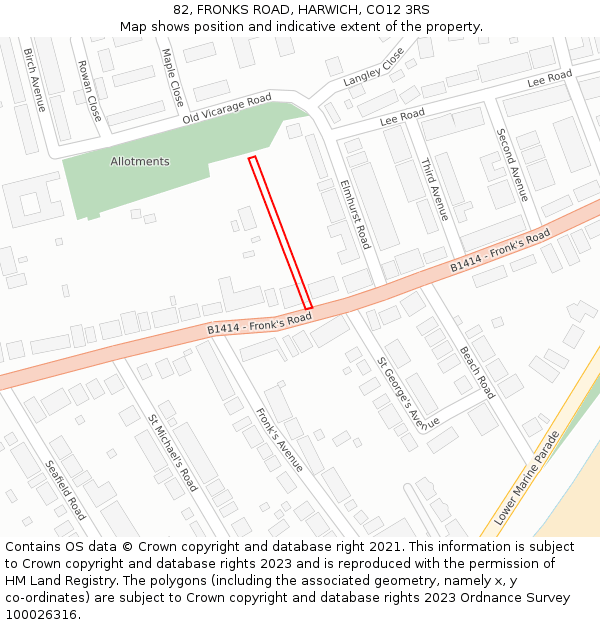 82, FRONKS ROAD, HARWICH, CO12 3RS: Location map and indicative extent of plot