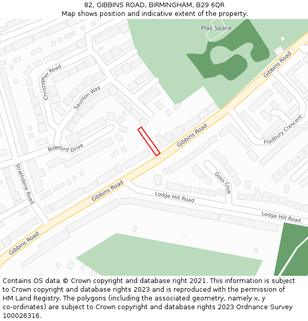 82, GIBBINS ROAD, BIRMINGHAM, B29 6QR: Location map and indicative extent of plot