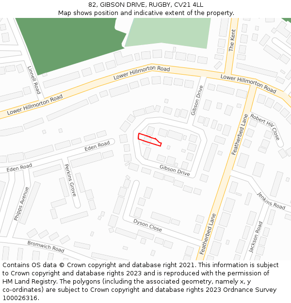 82, GIBSON DRIVE, RUGBY, CV21 4LL: Location map and indicative extent of plot