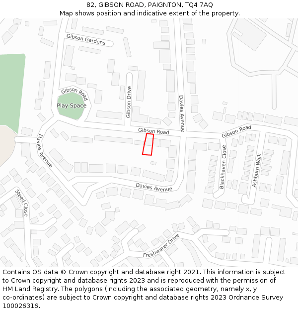 82, GIBSON ROAD, PAIGNTON, TQ4 7AQ: Location map and indicative extent of plot