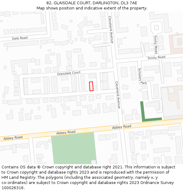 82, GLAISDALE COURT, DARLINGTON, DL3 7AE: Location map and indicative extent of plot