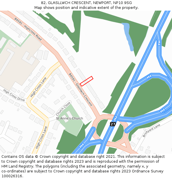 82, GLASLLWCH CRESCENT, NEWPORT, NP10 9SG: Location map and indicative extent of plot