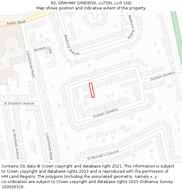 82, GRAHAM GARDENS, LUTON, LU3 1NQ: Location map and indicative extent of plot