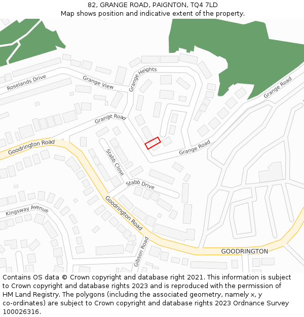 82, GRANGE ROAD, PAIGNTON, TQ4 7LD: Location map and indicative extent of plot