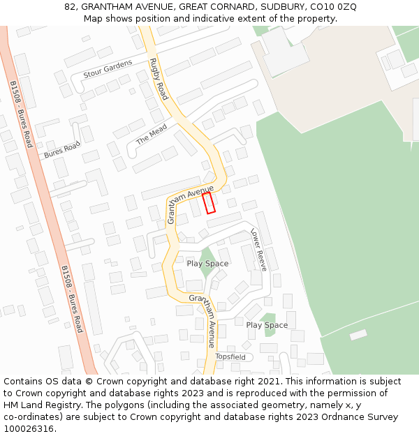 82, GRANTHAM AVENUE, GREAT CORNARD, SUDBURY, CO10 0ZQ: Location map and indicative extent of plot