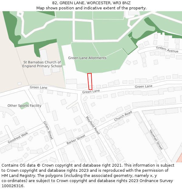 82, GREEN LANE, WORCESTER, WR3 8NZ: Location map and indicative extent of plot