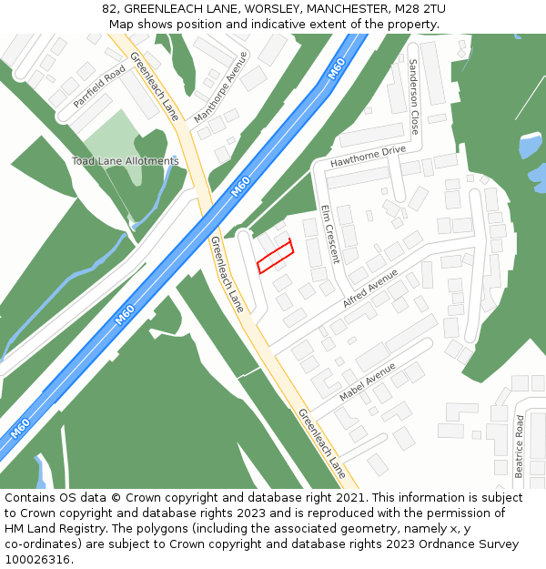82, GREENLEACH LANE, WORSLEY, MANCHESTER, M28 2TU: Location map and indicative extent of plot