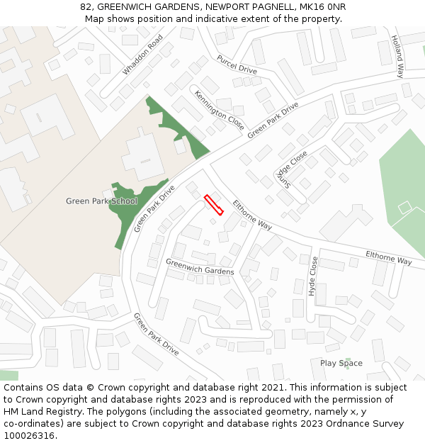 82, GREENWICH GARDENS, NEWPORT PAGNELL, MK16 0NR: Location map and indicative extent of plot