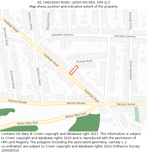 82, HADLEIGH ROAD, LEIGH-ON-SEA, SS9 2LZ: Location map and indicative extent of plot