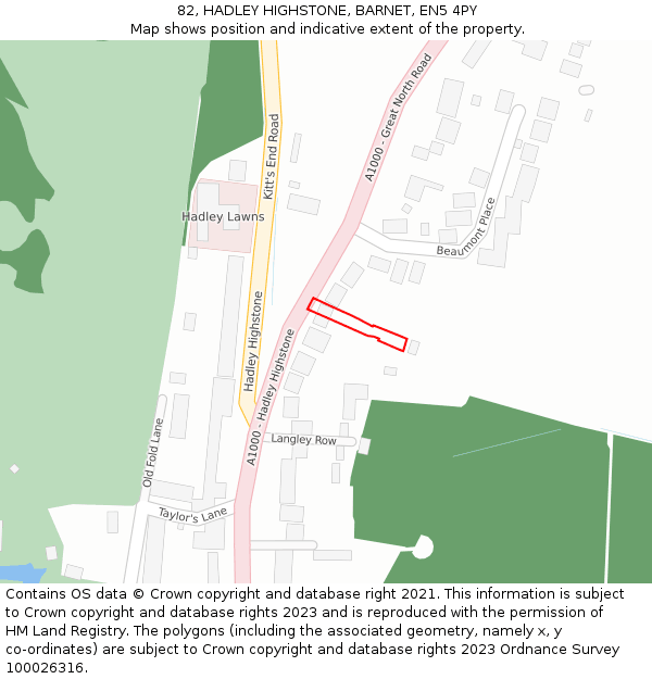 82, HADLEY HIGHSTONE, BARNET, EN5 4PY: Location map and indicative extent of plot