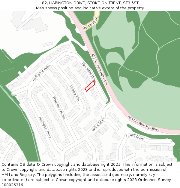 82, HARINGTON DRIVE, STOKE-ON-TRENT, ST3 5ST: Location map and indicative extent of plot
