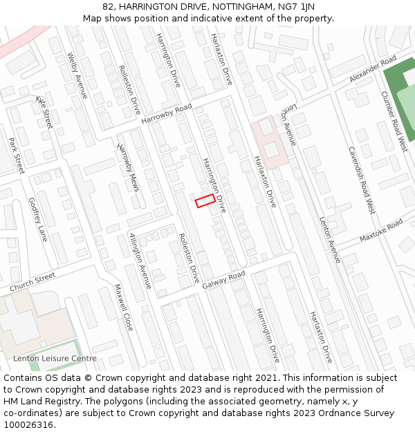 82, HARRINGTON DRIVE, NOTTINGHAM, NG7 1JN: Location map and indicative extent of plot