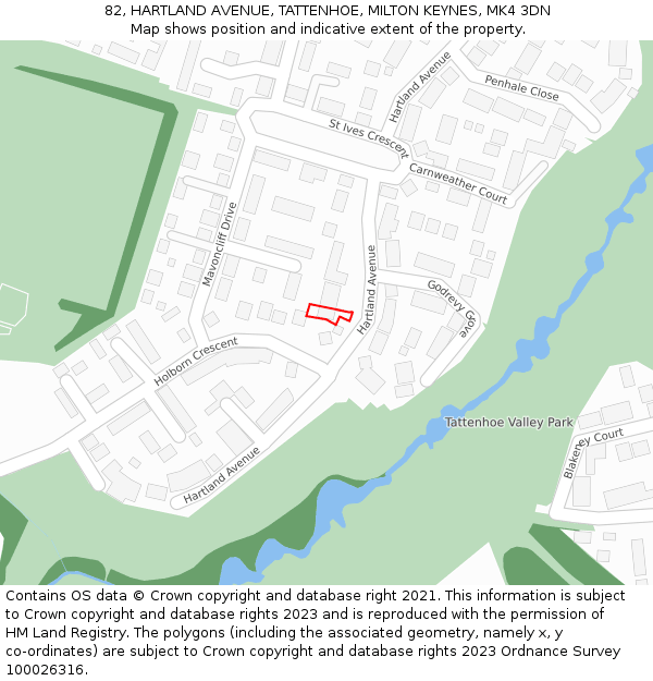 82, HARTLAND AVENUE, TATTENHOE, MILTON KEYNES, MK4 3DN: Location map and indicative extent of plot