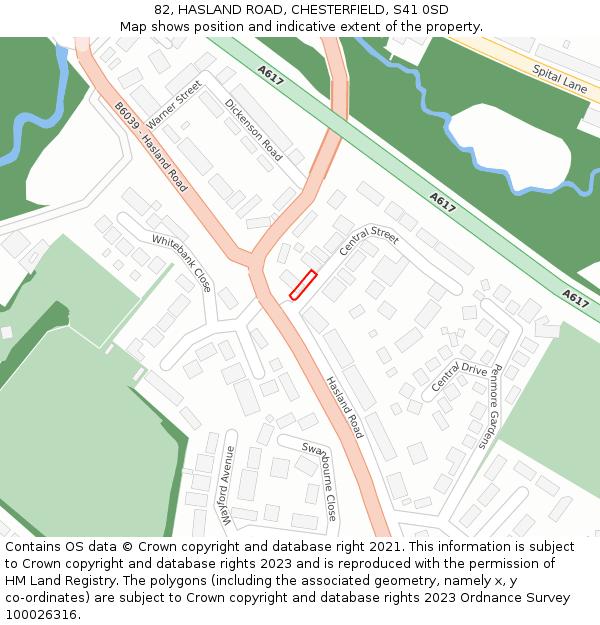 82, HASLAND ROAD, CHESTERFIELD, S41 0SD: Location map and indicative extent of plot