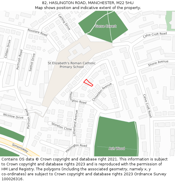 82, HASLINGTON ROAD, MANCHESTER, M22 5HU: Location map and indicative extent of plot