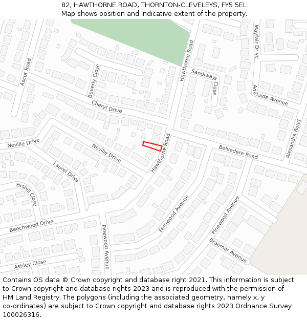 82, HAWTHORNE ROAD, THORNTON-CLEVELEYS, FY5 5EL: Location map and indicative extent of plot