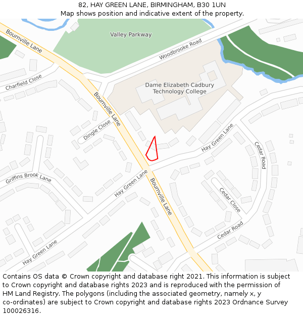 82, HAY GREEN LANE, BIRMINGHAM, B30 1UN: Location map and indicative extent of plot