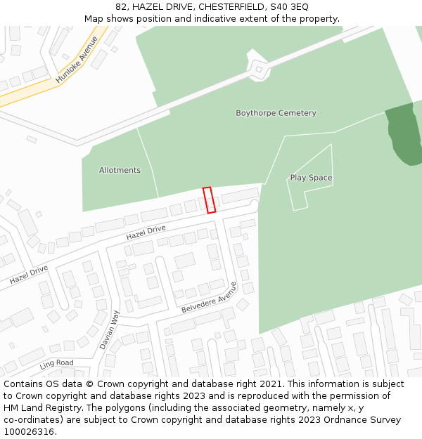 82, HAZEL DRIVE, CHESTERFIELD, S40 3EQ: Location map and indicative extent of plot