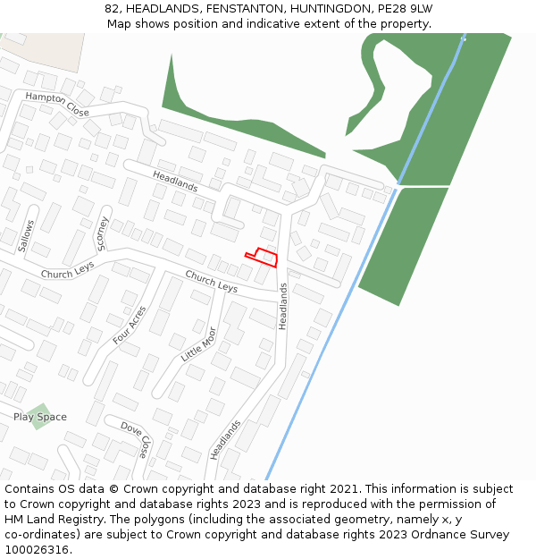 82, HEADLANDS, FENSTANTON, HUNTINGDON, PE28 9LW: Location map and indicative extent of plot