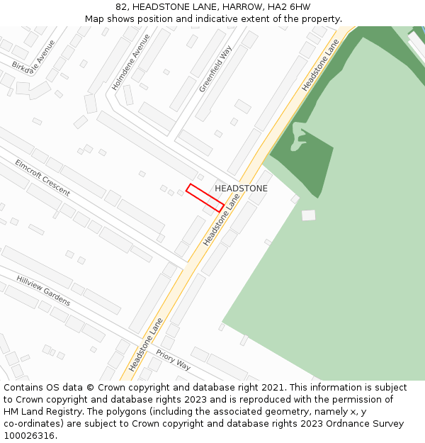 82, HEADSTONE LANE, HARROW, HA2 6HW: Location map and indicative extent of plot